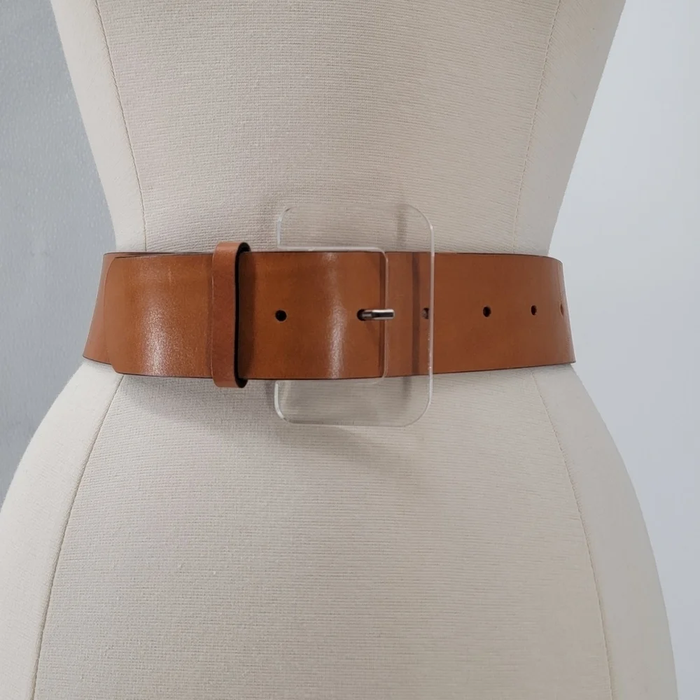 & other stories Tan Leather Belt Acrylic Buckle Size XS Brown Minimalist Boho
